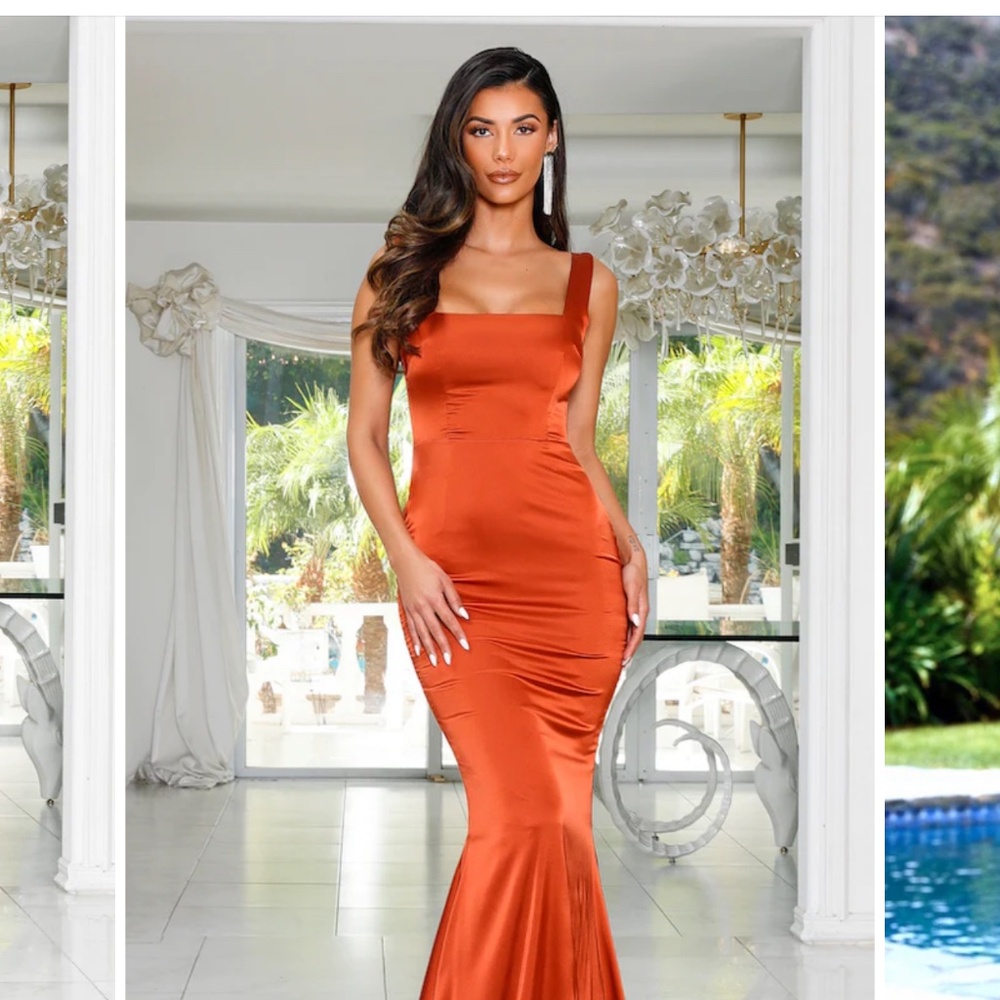 Giselle Evening Mermaid Gown/ Terracotta satin gown